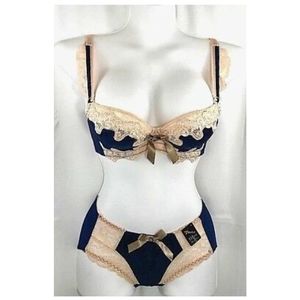 Blue & Cream Lace With Bow Detailing on Both